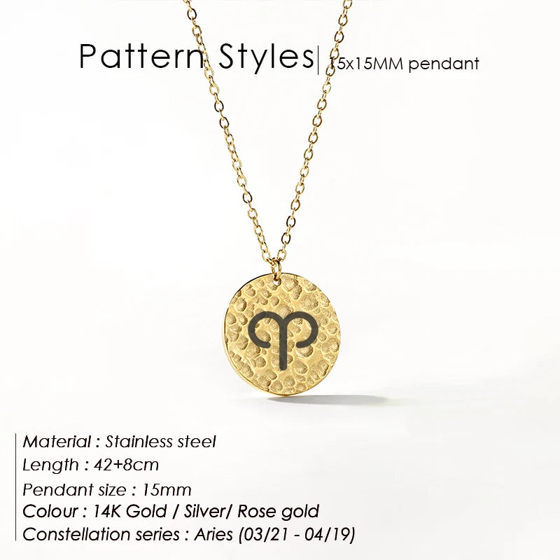 Stainless Steel Necklace Round Coin Pendant Chokers