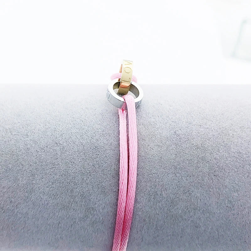 Stainless Steel Unisex Bracelet with Red Pink Rope - Classic Jewelry Gift