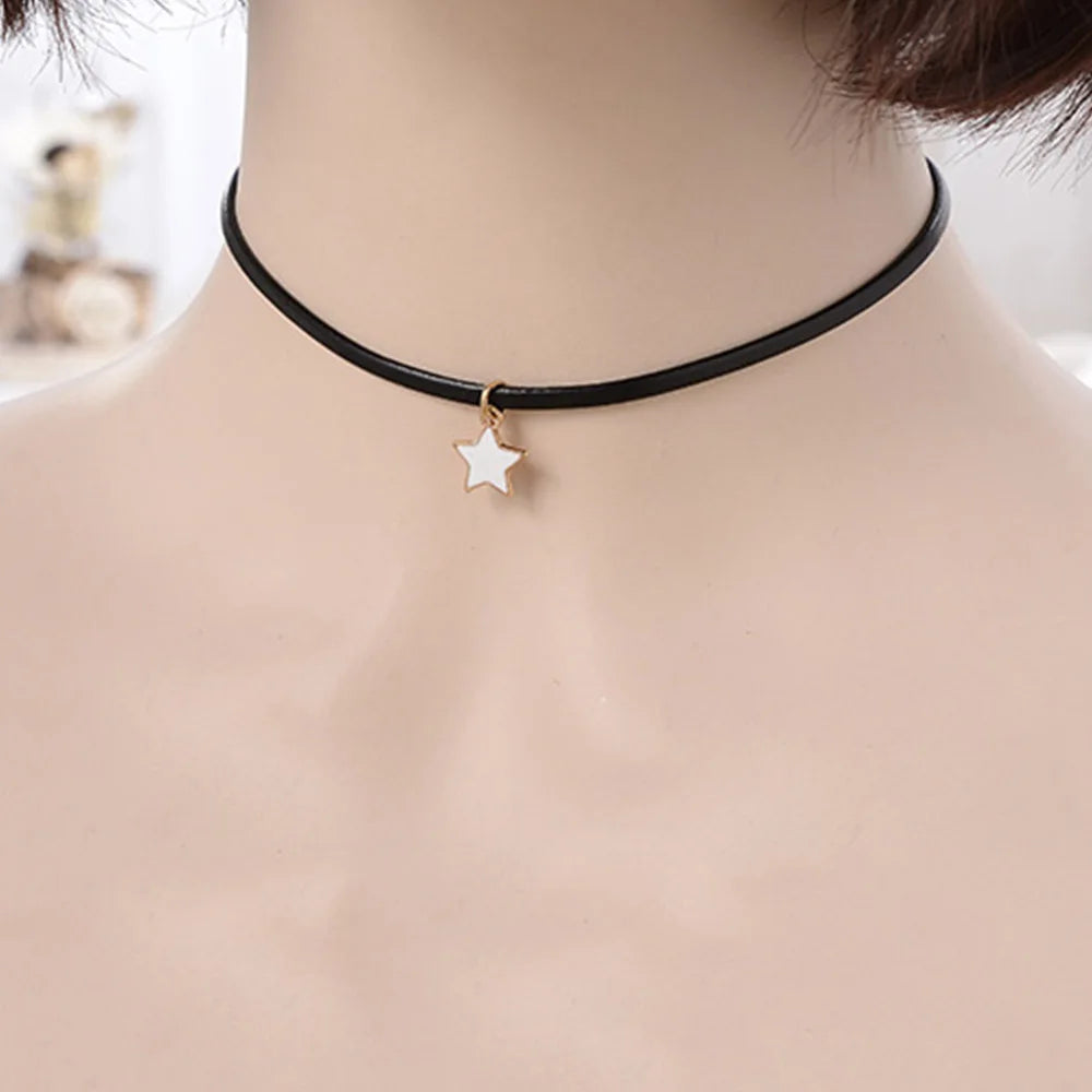 Vintage Punk Star Choker Short Leather Necklace Gothic Collar Party Jewelry