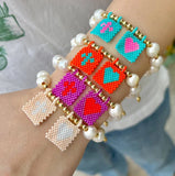 Boho Cross Heart Pearl Beaded Charm Bracelet for Girls