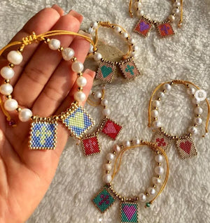 Boho Cross Heart Pearl Beaded Charm Bracelet for Girls