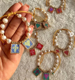 Boho Cross Heart Pearl Beaded Charm Bracelet for Girls