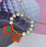 Boho Cross Heart Pearl Beaded Bracelet Girls Gift