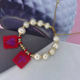 Boho Cross Heart Pearl Beaded Bracelet Girls Gift