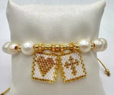 Boho Cross Heart Pearl Charm Bracelet - Dainty Gift