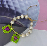 Boho Cross Heart Pearl Beaded Bracelet Girls Gift