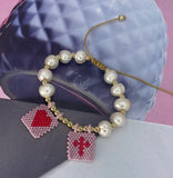 Boho Cross Heart Pearl Beaded Bracelet Girls Gift