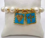 Boho Cross Heart Pearl Charm Bracelet - Dainty Gift