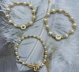 Boho Cross Beaded Bracelet with Pearl Charm