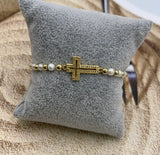 Boho Cross Beaded Bracelet with Pearl Charm