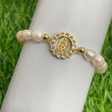 Boho Virgin Mary Pearl Beaded Bracelet Natural Freshwater Gift