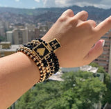 Boho Copper Beaded Elastic Rope Charm Bracelet Set For Girls