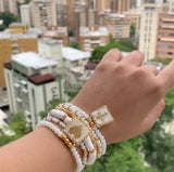 Boho Copper Beaded Elastic Rope Charm Bracelet Set For Girls