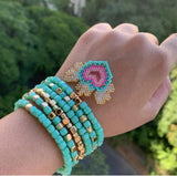 Boho Copper Beaded Elastic Rope Charm Bracelet Set For Girls