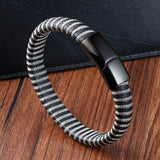 Classic Stainless Steel Men's Leather Bracelet & Bangles Customizable Design