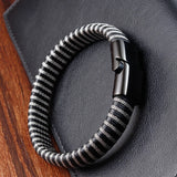 Classic Stainless Steel Men's Leather Bracelet & Bangles Customizable Design