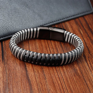 Classic Stainless Steel Men's Leather Bracelet & Bangles Customizable Design