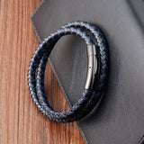 Leather Buckle Stitching Stainless Steel Men's Bracelet