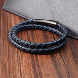 Leather Buckle Stitching Stainless Steel Men's Bracelet