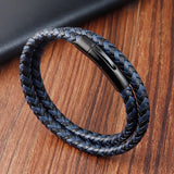 Leather Buckle Stitching Stainless Steel Men's Bracelet