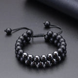 Hematite Frosted Agate Double Row Charm Bracelet for Women Men