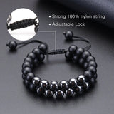 Hematite Frosted Agate Double Row Charm Bracelet for Women Men
