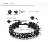 Hematite Frosted Agate Double Row Charm Bracelet for Women Men