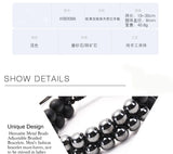 Hematite Frosted Agate Double Row Charm Bracelet for Women Men