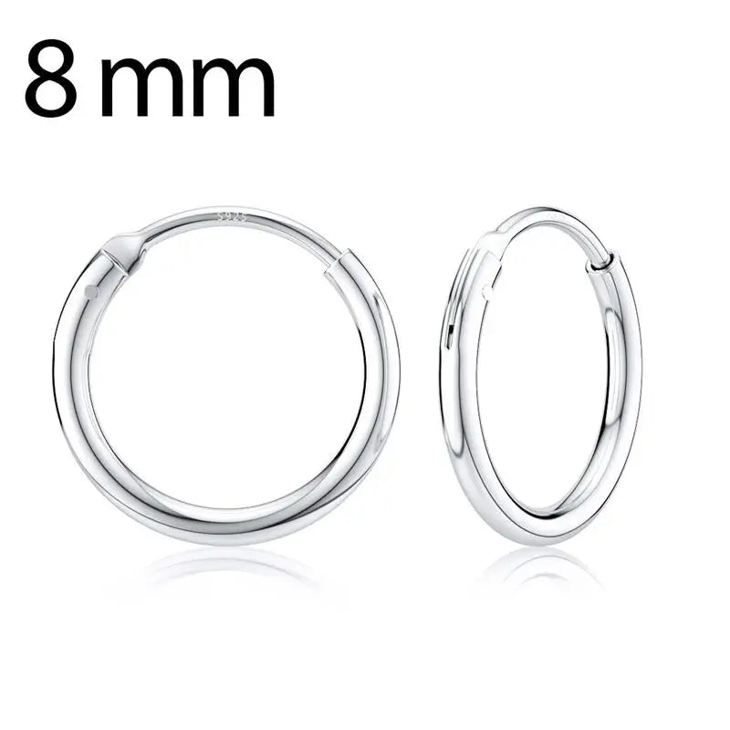 925 Sterling Silver Hoop Earrings Smooth Circle Women Girl Wedding Party Gift