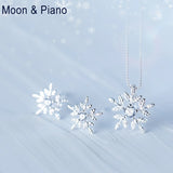 Snowflake Clavicle Pendant Necklace S925 Silver Stud Earrings