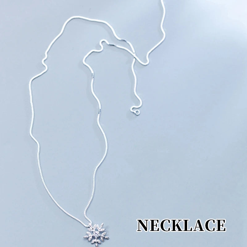 Snowflake Clavicle Pendant Necklace S925 Silver Stud Earrings