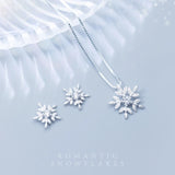 Snowflake Clavicle Pendant Necklace S925 Silver Stud Earrings