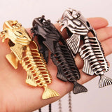 Stainless Steel Fish Bone Skeleton Pendant Necklace 24in
