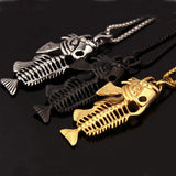 Stainless Steel Fish Bone Skeleton Pendant Necklace 24in