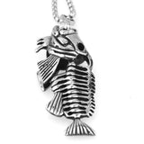 Stainless Steel Fish Bone Skeleton Pendant Necklace 24in