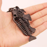 Stainless Steel Fish Bone Skeleton Pendant Necklace 24in