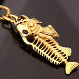 Stainless Steel Fish Bone Skeleton Pendant Necklace 24in