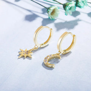 Moon Star Earrings Dazzling Asymmetric Long Jewelry