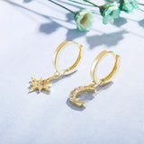 Moon Star Earrings Dazzling Asymmetric Long Jewelry