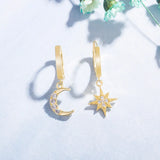 Moon Star Earrings Dazzling Asymmetric Long Jewelry