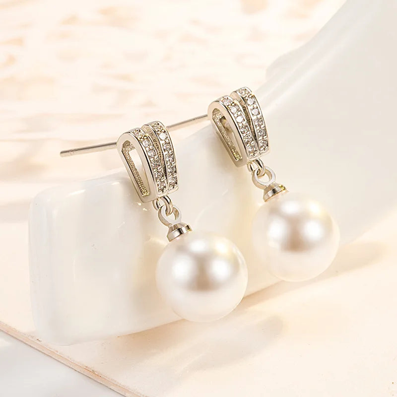Elegant Pearl Jewelry Earrings 925 Silver for Women