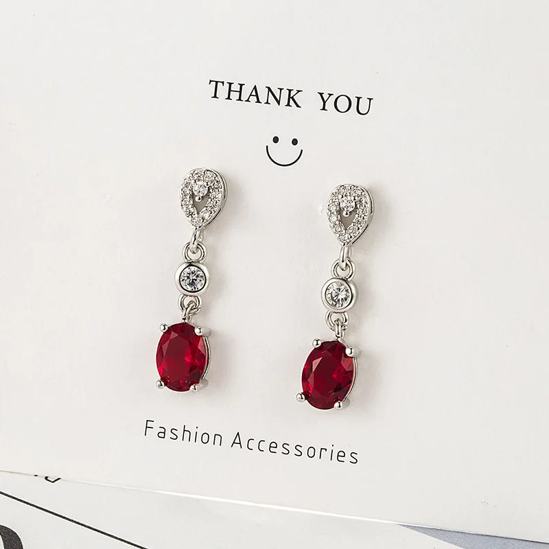 Water Drop Earrings Silver 925 Ruby Jewelry