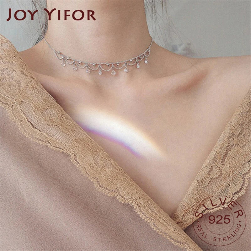 925 Silver CZ Zircon Collar Necklace Wedding Party Jewelry