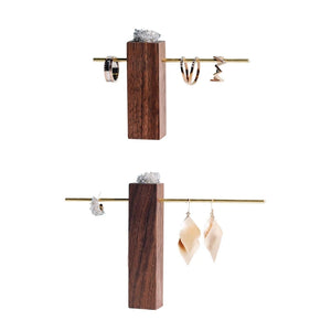 T Shape Walnut Metal Jewelry Holder Earrings Bracelet Display Rack