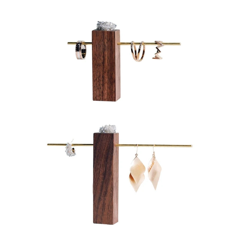 T Shape Walnut Metal Jewelry Holder Earrings Bracelet Display Rack