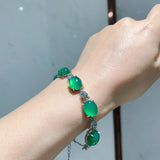 Oval Emerald Tourmaline Gemstone Bracelet 925 Sterling Silver
