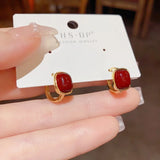 High-End Red Pearl Square Earrings