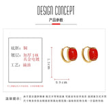 High-End Red Pearl Square Earrings