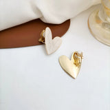 Metal Enamle Love Heart Clip Earrings Retro Big Heart Shaped Clip Earring