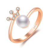 Temperament Pearl Crown Opening Rings For Women 925 Sterling Silver Jewelry